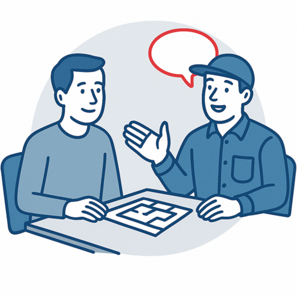 Zwei Personen unterhalten sich und führen ein Beratungsgespräch