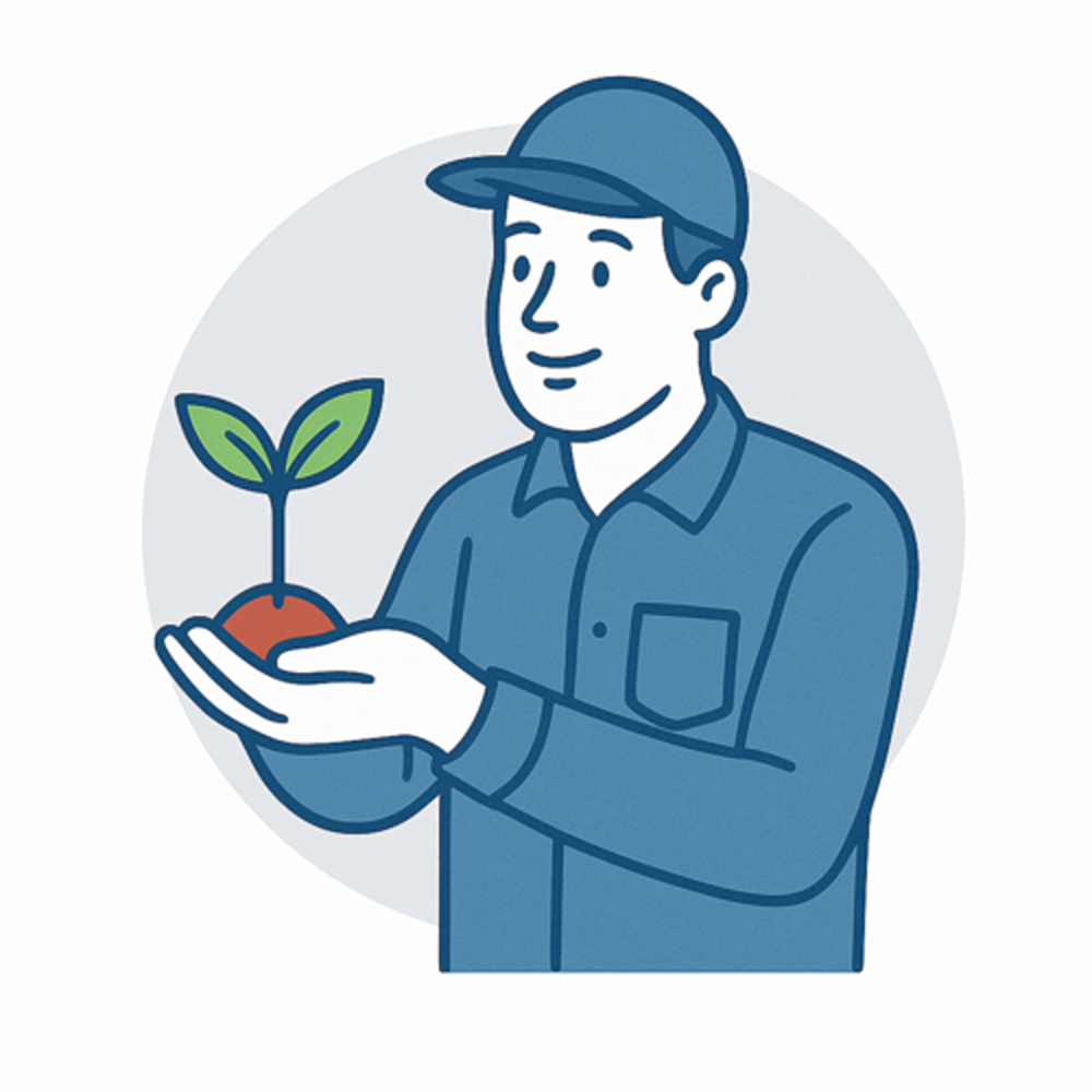 Ein Mann hält ein Stück Erde mit einem gepflanzten Baum in den Händen